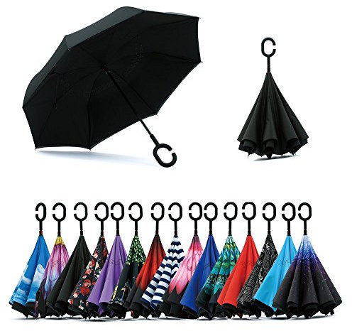 Jooayou Parapluie Inversé, Anti-UV Double Couche Coupe-Vent Parapluie, Mains Libres poignée en Forme C Parapluie
