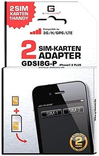GDSI8G-P/CARBONSCHWARZ/ 2 Jahre Herstellergarantie!/ Mehrsprachig/Dual SIM Adapter kompatibel mit iPhone 8 Plus UMTS/3G/HSDPA/GPS/LTE