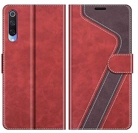MOBESV Hülle für Xiaomi Mi 9 Handyhülle, Lederhülle mit Kartenfach, Klapphülle mit Ständer, Flip Case Handytasche Schutzhülle, Modisch Rot