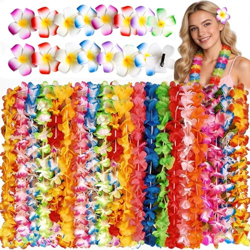 Evance 36 Stück Hawaii Ketten Deko Blumenketten Hawaiian Leis Halskette Tropischen Luau Thema Party Favors Kränze Stirnbänder Urlaub Hochzeit Strand Geburtstag Dekorationen (Farbe)