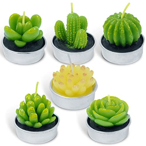 LASENTEUR Cactus Tealight Candles Handmade Delicate Succulent Cactus Candles for Party, Wedding, Home Decoration Gifts, Gift for Her - 6 Packs