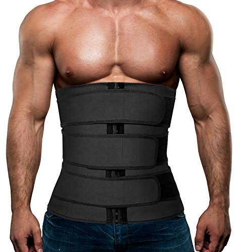 Herren Taillentrainer Neopren Korsett Sauna Schwitzen Trimmer Cincher Bauchweg mit Gürtel, Schwarzer Taillengürtel, Large