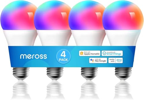 meross Smart LED Light Bulb, Supports Apple HomeKit Dimmable E26 Multicolor