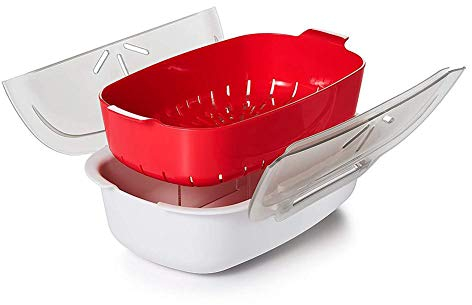 Akin Microwave Steamer Basket, Round Food Steamer for Vegetables Fish Meat, Plastic Kitchen Tool with Cover, Filters Moisture, Easy to Clean, Steaming Dish