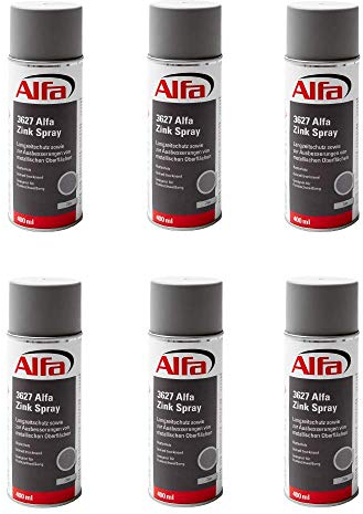 Alfa 6x Zinkspray Zink Spray 400 ml geprüfter Korrosionsschutz Rostschutz aus Zink hitzebeständig schnelltrocknend Grundierung für Metall und Punktschweißung