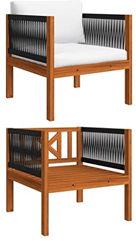 vidaXL Akazienholz Massiv Gartenstuhl mit Kissen Seildesign Gartensessel Sessel Stuhl Gartenmöbel Loungesessel Balkonstuhl Terrassenstuhl