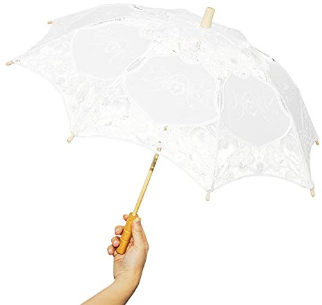 Paraguas de encaje vintage de 20 x 25 pulgadas, sombrilla blanca para boda, decoración y fiesta (grande)