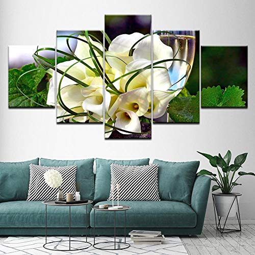 Leinwand Wandkunst Gedruckte Bilder Poster Moderne 5 Panel Calla Blumen Gemälde Dekoration Modul Für Wohnzimmer,Ohne Rahmen