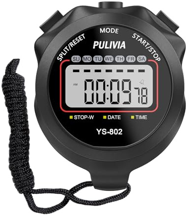 PULIVIA Sports Stopwatch Timer, Single Lap Split Digital Stop Watch for Sports Kids Coaches Swimming Running, Black