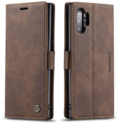 Ququcheng123 Lederhülle kompatibel mit Samsung Galaxy Note 10 Plus Hülle,Flip Case Schutzhülle Klapphülle Handyhülle mit Standfunktion-Kaffee