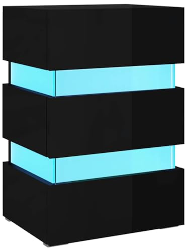 vidaXL LED Nachttisch Nachtschrank Nachtkonsole Nachtkommode Schlafzimmer Schrank Kommode Telefontisch Beistelltisch Hochglanz-Schwarz 45x35x67cm Holzwerkstoff