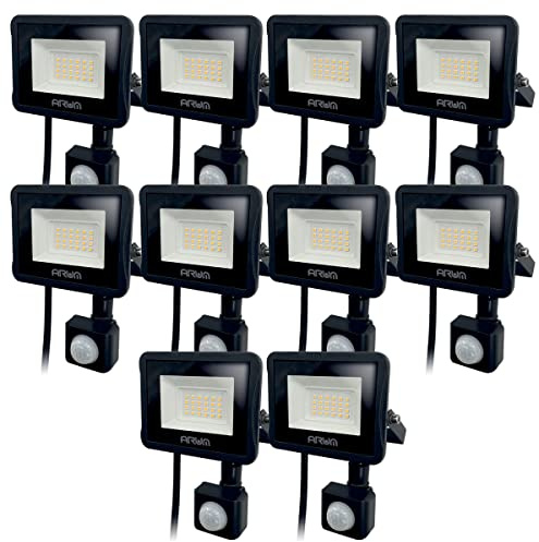 Arum Lot de 10 Projecteurs LED ATRIA 20W Détecteur de Mouvement Blanc Froid 6000K IP66 Extérieur, Jardin, Terrasse, Parking, Cours
