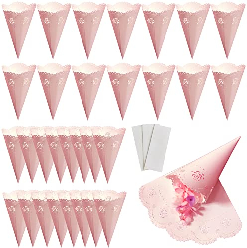 30 Pezzi Coni di Carta per Feste Rosa, Sacchetti di Coriandoli per Matrimoni, Stampa Vuota, per Coni di Coriandoli di Carta per Matrimoni, Piatti di Fiori di Caramelle e Coriandoli(Rosa)