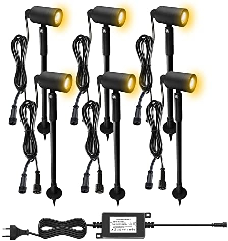 CHNXU 6er Set LED Gartenbeleuchtung 3W Gartenleuchte IP67 Wasserdicht Warmweiß 3000K 180LM Höhenverstellbar Gartenlampe Gartenstrahler mit 12V Netzteil für Außen Baum, Wiese, Garten, Rasen, Hof