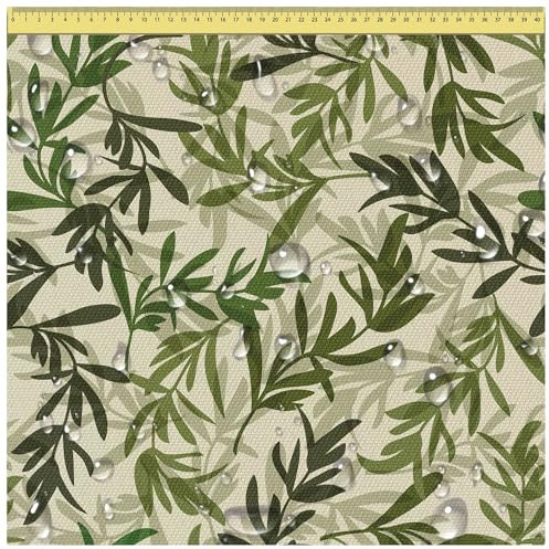 DreamRoots Segeltuch Wasserdicht - Polsterstoff Meterware 160 cm breit - Wasserabweisender Stoff 220 g/m2 600D - Markisenstoff Wasserdicht Meterware Vintage Green Leaves Laufmeter