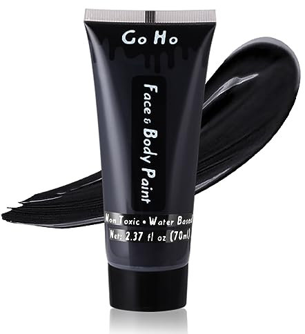 Go Ho Black Cream Face Body Paint(2.37 oz),Water Based Black Vampire Skull Skeleton Joker Makeup,Face Painting for Adults Children SFX Cosplay Costumes Festivals Halloween Makeup