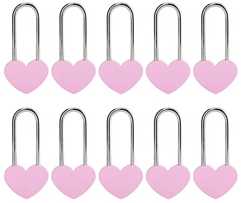 VeYocilk Liebesschloss in Herzform, 8,9 cm, Rosa, 10 Stück, für Liebhaber, Hochzeit, Valentinstag, Jahrestag, Reisen (ohne Schlüssel)