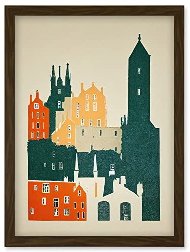 Wee Blue Coo Edinburgh Old Town Retro Street Illustration Artwork Framed Wall Art Print A4