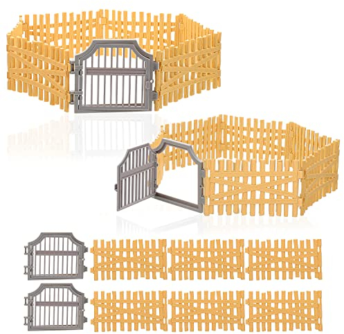 YeahBoom 14 Stücke Pferdezaun Spielzeug, Mini Pferd Corral Fechten Zubehör, Koppel Kunststoff für Scheune Stall, Nutztier, Zaun Panel