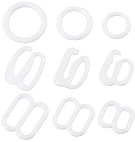 GORGECRAFT 270PCS White Bra Strap Hooks Plastic Underwear Adjustment Buckle Bra Hook Lingerie Adjustable Ring and Sliders Bra Strap Slide Replacement for Tops Swimsuit Garter 3 Styles 6mm 8mm 10mm