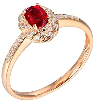 Epinki Echt Gold Solitärring Rosegold 750 18K Frauen, Rubin Pärchen Ringe Rot 0.53ct 4 Klaue Eheringe Au750 Rotgold mit Diamant, Gr.49 (15.6)