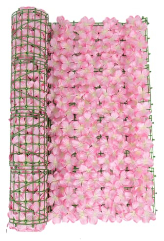 SPORTARC Künstlicher Zaun, künstliche Kirschblüten, Sichtschutzzaun, Heim, Garten, Blumen, Hecke für Wanddekoration, Zaunblende und Sichtschutz, 24 x 100 cm (rosa)