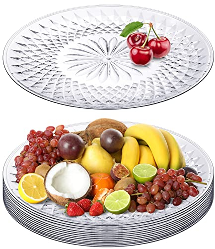 10 platos redondos reutilizables de cristal acrílico, bandeja de plástico redonda transparente para servir alimentos, pasteles, galletas, frutas, cumpleaños, boda, fiesta (14 pulgadas)