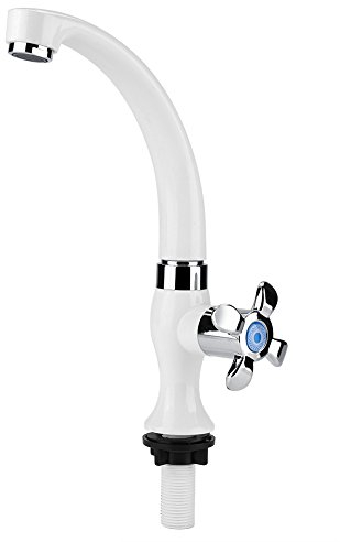 Lwuey Robinet D'eau Froide Simple en Plastique,G1/2 Poignée Fleurie D'évier de Cuisine Croisée à Unique Bain Bassin Accessoires Professionnel Bar Moderne pour Evier Salle Lavabo Camping Car Blanc