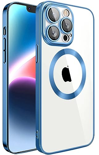 S. Dawezo Klare Magnetische Hülle für iPhone 13 Pro Max, kompatibel mit MagSafe Kabelloses Laden, Militärnorm Schutz, Kratzfest, Stoßfest, Schlanke Transparente für iPhone 13 Pro Max Hülle, Blau