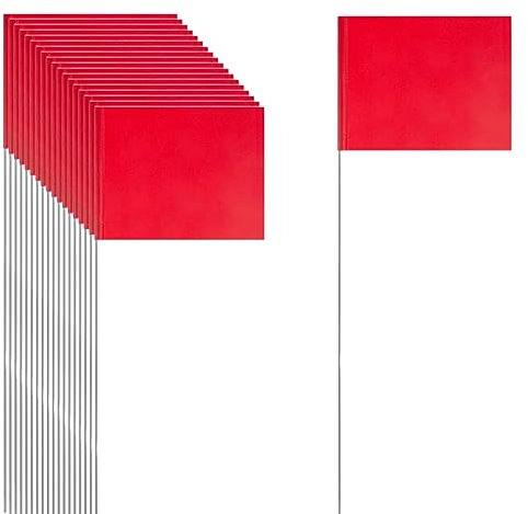 50 Pack 4.92x3.81 Marking Flags Red with 15.3 Steel Pole Yard Markers Flag Landscape Sprinkler Dog Fence for Yard Lawn Fence Landscaping