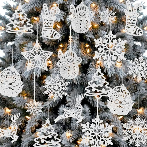 Christmas Tree Decoration Sparkling Snowflake Ornaments,42Pcs White Glitter Christmas Hanging Snowflake Decors with String Glitter Christmas Tree Ornaments for Winter Holiday Xmas Decoration Indoor