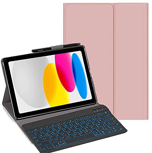 YHFZR Tastatur Hülle für Realme Pad 2 11,5 Zoll, [Deutsches QWERTZ] Slim Hülle mit 7 Farben Beleuchtung Kabellose Tastatur mit Schützhülle für Realme Pad 2 11,5 Zoll, Rosa