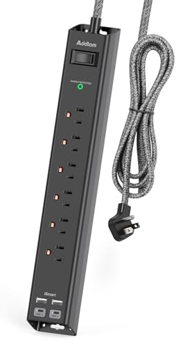 Surge Protector Power Strip - Extension Cord with Addtam 6 AC Outlets 4 USB (2 USB-C Ports), 1875W/15A, Flat Plug with Overload Surge Protection, Outlet Extender for Home Office Dorm Room Essentials