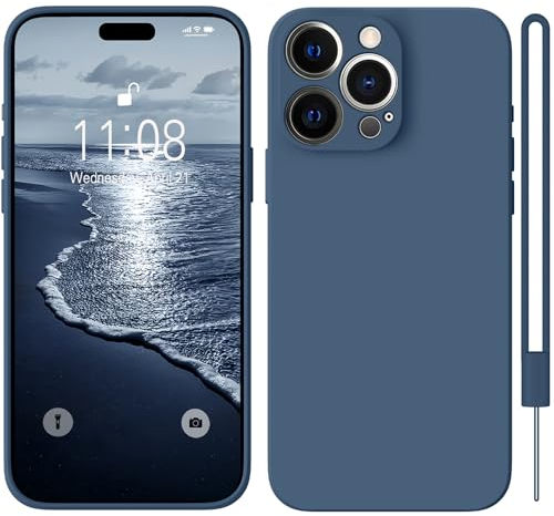 HGH für iPhone 15 Pro Max Hülle Silikon Lanyard, Handyhülle für iPhone 15 Pro Max Case Dünne Rundumschutz mit Weichem Microfiber-Innenfutter Schutzhülle für iPhone 15 Pro Max 6.7 Dunkel Blau