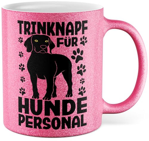 Tasse Hund Geschenk Trinknapf für Hunde Personal, Kaffeetasse Kaffeetasse Hunde Hundeliebhaber Hundemama Geschenkidee Hundepapa Herrchen Geschenke für Frauen Welpe Kaffee-Becher (Pink Glitzer)