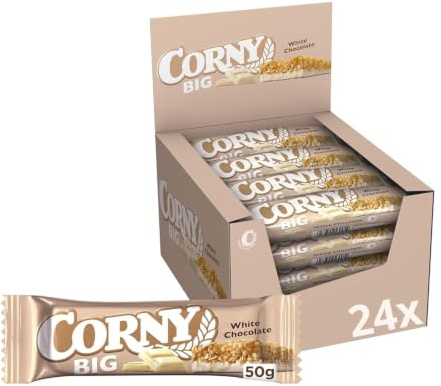 Müsliriegel Corny BIG White Chocolate | Mit Weißer Schokolade | 24 x 40 g | Mit wertvollem Getreide | XXL-Riegel | Ideal für unterwegs | Für Schule, Büro, Freizeit & Reisen | Praktisch einzeln verpackt