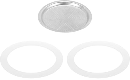 sourcing map Stovetop Espresso Maker Replacement Aluminium Coffee Pot Parts with 1pcs Filter and 2pcs Silicone Gasket Seals 74x64x4.5mm for 9-Cup Mocha Coffee Maker Pot(Silver)