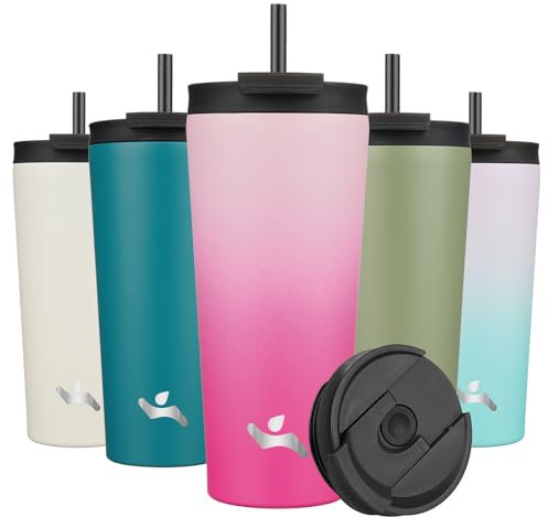 Konokyo Vaso aislado de 22 onzas con tapa y 2 popotes, botella de agua de acero inoxidable al vacío, taza de café, taza de café, Sakura