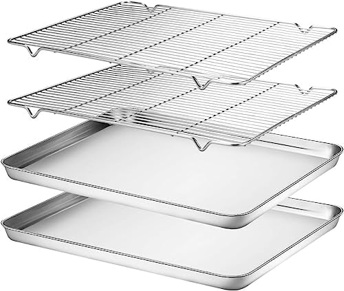Stainless Steel Large Baking Sheet With Cooling Rack Set [2 Trays + 2 Racks] - Non Toxic Cookie Pan, Heavy Duty, Easy Clean, 40.5x30.5x2.5cm
