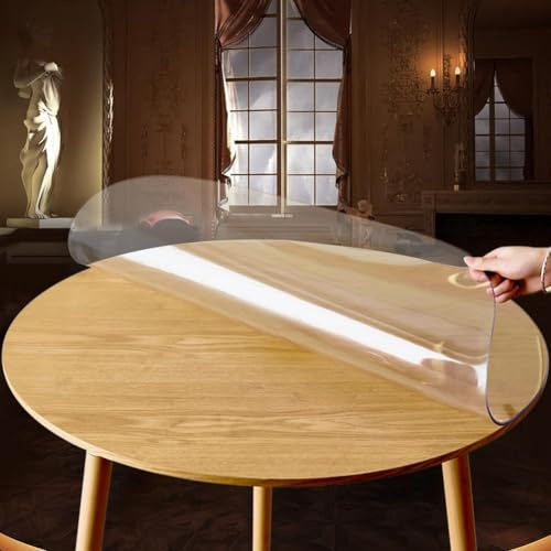 Round Clear PVC Table Protector for Dining Table,Waterproof Clear Desk Pad Tablecloth Kitchen Dining Room Wood Furniture Circular Protective Pad (100cm)