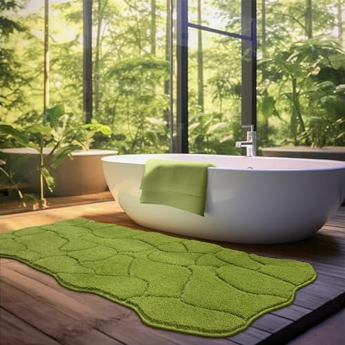 BSICPRO Großer Badezimmerteppich, 61 x 150 cm lang, Badematten für Badezimmer, rutschfest, weich, saugfähig und schnell trocknend, Mikrofaser-Badteppiche für Badezimmer, maschinenwaschbar (Apfelgrün)
