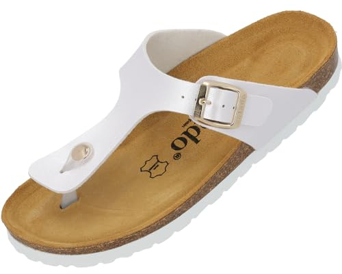 Palado Zehentrenner Damen Kos Metallic – gefertigt in Spanien – Obermaterial mit metallischer Optik – Weichfußbett – Veloursleder-Decksohle Weiß UK8 - EU41