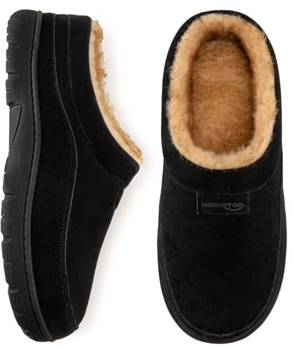 HomeTop Men's Moccasin Slippers Indoor House Shoes Black, 6-7 UK