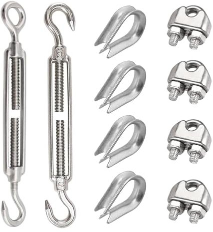 10 Pièces Tendeur Inox Serre Cable Inox kit M8 Acier Inoxydable Crochet de Verrouillage de Tension pour Serrer la Corde Tendue et Régler les Qccessoires de Corde Elastique (10)