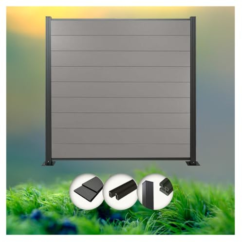 Woodstore24 WoodoZaun - WPC Sichtschutzzaun - Grau - 185 cm x 180 cm - Gartenzaun Komplettset - inkl. Pfosten Anthrazit - 10x Zaun & 11x Pfosten