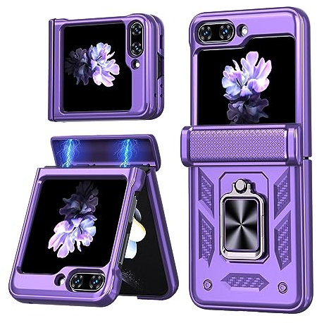 LIUKM Funda para Samsung Galaxy Z Flip 6, Cubierta de cámara Deslizante Proteger Militar Antigolpes Protectora Carcasa con 360° Magnético Soporte Silicona TPU + PC Rugged Bumper Case Cover- Violeta