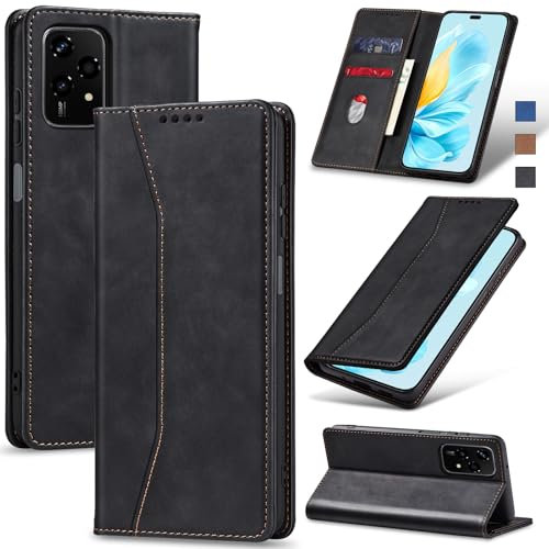 Jasonyu Coque pour Honor 200 Lite 5G,Housse Etui en Cuir PU Portefeuille [Antichoc] [Magnétique] [Porte Cartes] [Stand Fonction] Flip Coque (Noir)