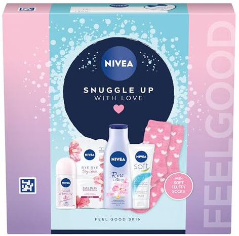 NIVEA Snuggle Up With Love Gift Set (5 Products), Women's Gift Set Includes Moisturising Cream, Face Mask, Anti-Perspirant, Body Lotion + Fluffy Socks