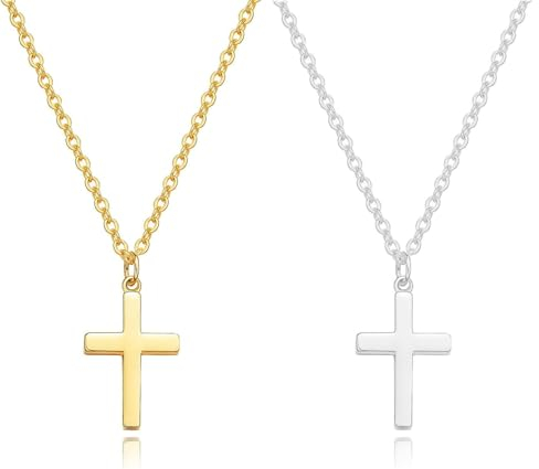 2 pcs Kreuz Kette Damen und Herren, Kreuz Halskette mit Anhänger, Christlicher Schmuck, Elegante Kreuz-Halskette，Geburtstagsgeschenke, Weihnachtsgeschenke für Freundinnen, Mütter, Mädchen（Gold/Silber）