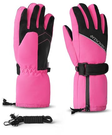 Caracaleap Kleinkind Schnee Handschuhe für Kinder Alter 4-6, wasserdichte Kinder Winter Handschuhe Thinsulate Jungen Mädchen Schnee Handschuhe Hot Pink 4-6Y